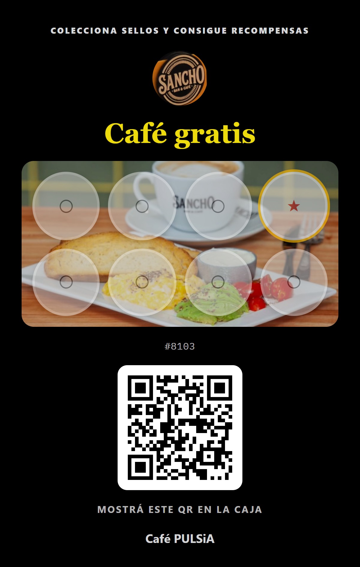 Tarjeta de sellos digital de PULSiA en un celular
